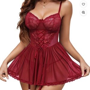 NWT - Sexy Red Lace Teddy and Thong